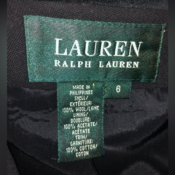 Lauren Ralph Lauren 100% Wool Blazer 6 Black Career Velvet Collar Logo Buttons - Picture 9 of 14